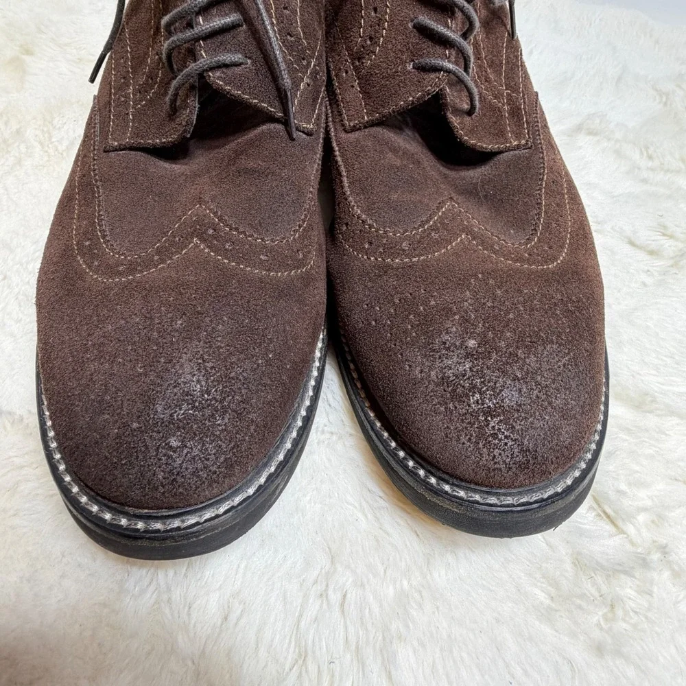 1901 Mason Men's 13M Dark Brown Suede Wingtip Oxford Dress Shoes Brogue Leather